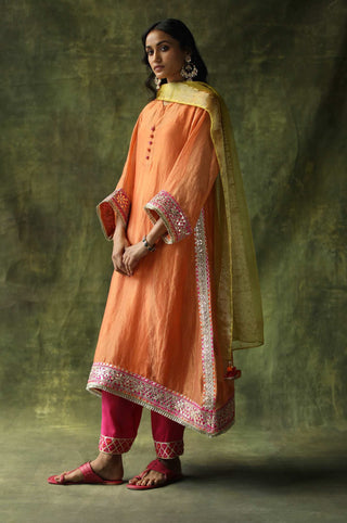 Begum Pret-Burnt Orange Dia Kurta Set-INDIASPOPUP.COM