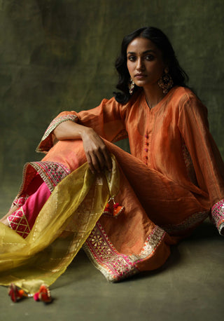 Begum Pret-Burnt Orange Dia Kurta Set-INDIASPOPUP.COM