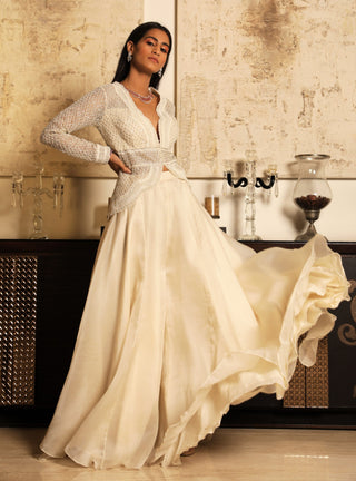Niharika Kamani-Ivory Jacket & Bustier With Flair Pant-INDIASPOPUP.COM