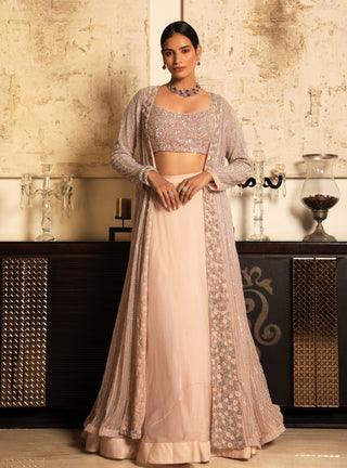 Niharika Kamani-Light Onion Pink Jacket & Bustier With Lehenga-INDIASPOPUP.COM