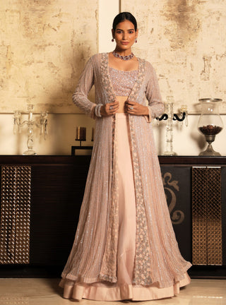 Niharika Kamani-Light Onion Pink Jacket & Bustier With Lehenga-INDIASPOPUP.COM