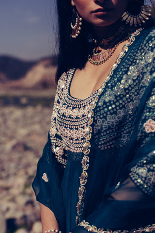 Madsam Tinzin-Forest Green Kalidar Kurta Set-INDIASPOPUP.COM