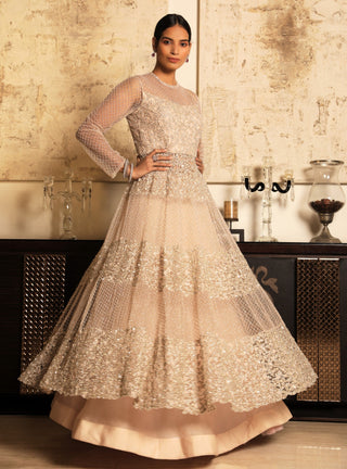 Niharika Kamani-Peach Anarkali With Skirt-INDIASPOPUP.COM