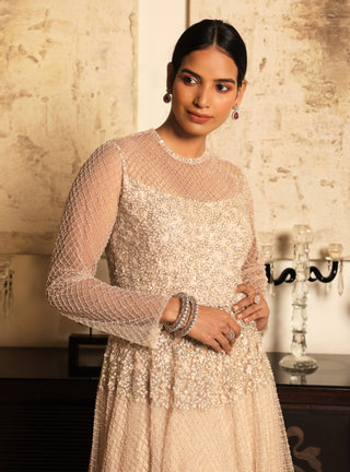 Niharika Kamani-Peach Anarkali With Skirt-INDIASPOPUP.COM