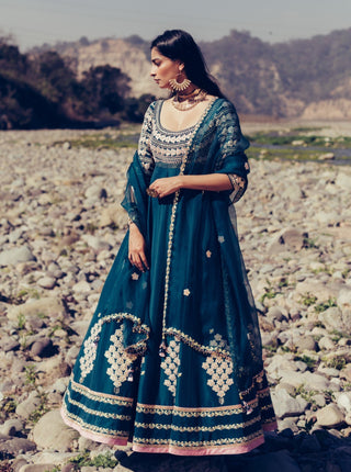 Madsam Tinzin-Forest Green Kalidar Kurta Set-INDIASPOPUP.COM