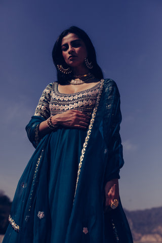 Madsam Tinzin-Forest Green Kalidar Kurta Set-INDIASPOPUP.COM