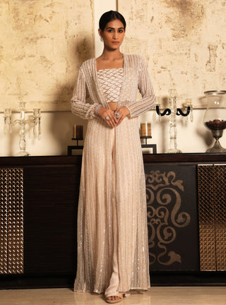 Niharika Kamani-Peach Blouse & Jacket With Palazzo-INDIASPOPUP.COM