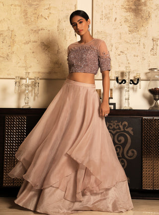 Niharika Kamani-Peach Blouse With Skirt-INDIASPOPUP.COM