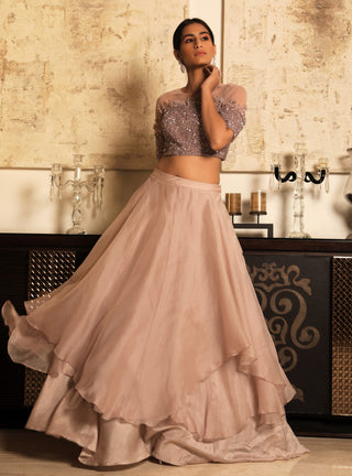 Niharika Kamani-Peach Blouse With Skirt-INDIASPOPUP.COM