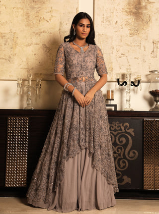 Niharika Kamani-Grey Jacket With Skirt-INDIASPOPUP.COM