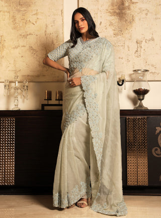 Niharika Kamani-Green Sari With Blouse-INDIASPOPUP.COM