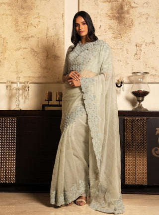 Niharika Kamani-Green Sari With Blouse-INDIASPOPUP.COM