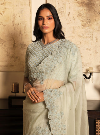 Niharika Kamani-Green Sari With Blouse-INDIASPOPUP.COM