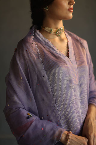 Begum Pret-Lilac A-Line Asymmetrical Kurta Set-INDIASPOPUP.COM