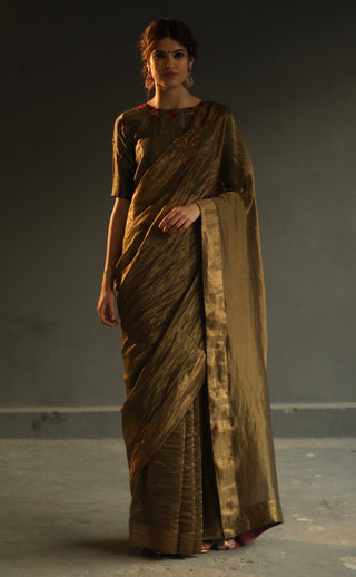 Begum Pret-Charcoal Grey Selina Saree With Blouse-INDIASPOPUP.COM