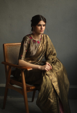 Begum Pret-Charcoal Grey Selina Saree With Blouse-INDIASPOPUP.COM