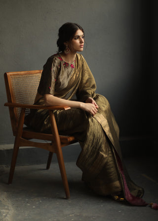 Begum Pret-Charcoal Grey Selina Saree With Blouse-INDIASPOPUP.COM