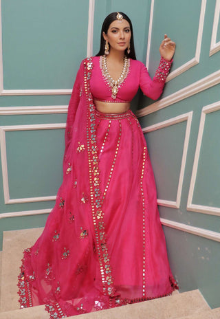 Peacock Pink Mirror Lehenga Set