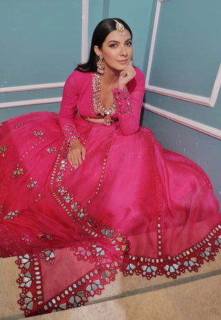 Peacock Pink Mirror Lehenga Set