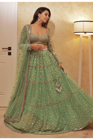 Mint Tiered Lehenga Set
