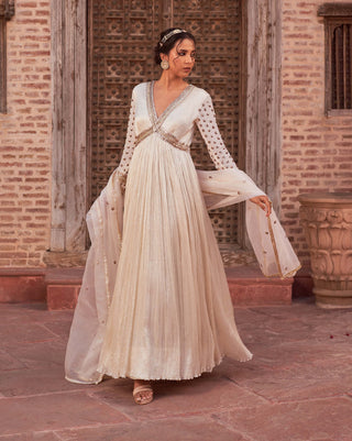 Nidhika Shekhar-Ivory Karwa Embroidered Anarkali With Dupatta-INDIASPOPUP.COM