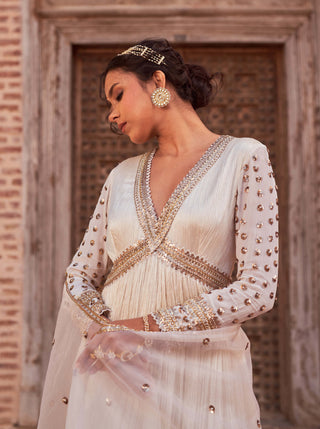 Nidhika Shekhar-Ivory Karwa Embroidered Anarkali With Dupatta-INDIASPOPUP.COM