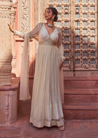 Nidhika Shekhar-Ivory Basant Rani Anarkali With Dupatta-INDIASPOPUP.COM