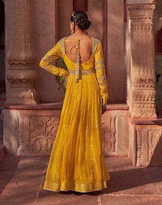 Nidhika Shekhar-Yellow Basant Rani Anarkali With Dupatta-INDIASPOPUP.COM
