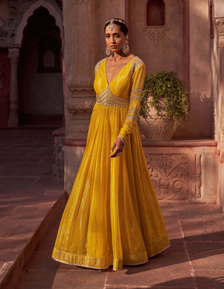 Nidhika Shekhar-Yellow Basant Rani Anarkali With Dupatta-INDIASPOPUP.COM
