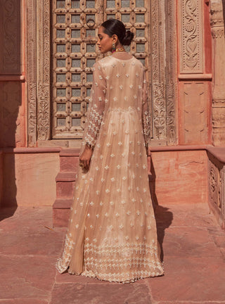 Nidhika Shekhar-Champagne Crinkled Anarkali And Cape-INDIASPOPUP.COM