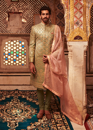 Itrh-Green Pink Gota Patti Sherwani Set-INDIASPOPUP.COM