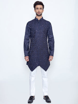 Arjun Kilachand-Indigo Angular Long Bundi Set-INDIASPOPUP.COM