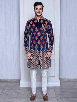 Arjun Kilachand-Indigo Velvet Sherwani-INDIASPOPUP.COM