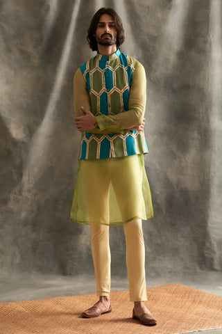 Green Blue Organza Bundi