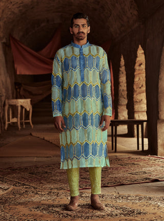 Itrh-Green And Blue Firoz Kurta Set-INDIASPOPUP.COM