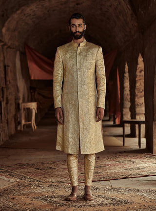 Itrh-Gold Akbar Sherwani Set-INDIASPOPUP.COM