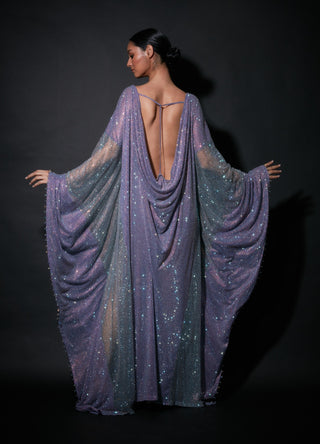 Itrh-Grey And Lilac Embellished Kaftan-INDIASPOPUP.COM