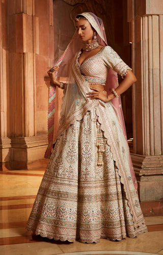 Nitika Gujral-Ivory Tafetta Lehenga Choli Set-INDIASPOPUP.COM