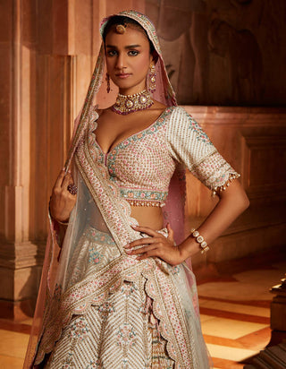 Nitika Gujral-Ivory Tafetta Lehenga Choli Set-INDIASPOPUP.COM