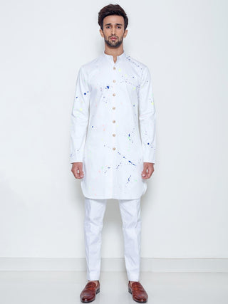 Arjun Kilachand-Ivory Neon Colour Splash Kurta-INDIASPOPUP.COM