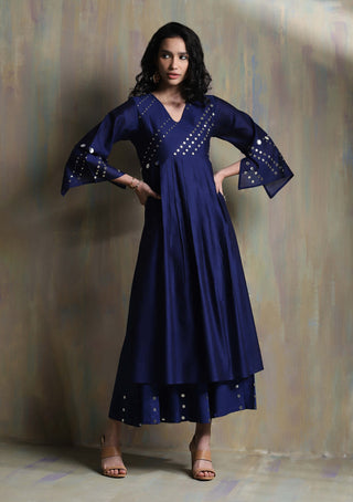 Charkhee-Sapphire Blue And White Kurta Set-INDIASPOPUP.COM