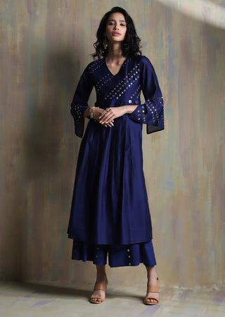 Charkhee-Sapphire Blue And White Kurta Set-INDIASPOPUP.COM