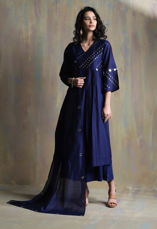 Charkhee-Sapphire Blue Mirror Kurta Set-INDIASPOPUP.COM