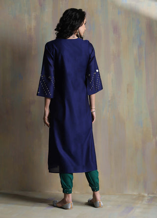 Charkhee-Sapphire Blue Chanderi Kurta Set-INDIASPOPUP.COM