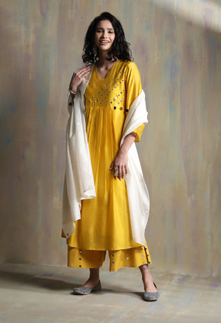 Charkhee-Sunflower Yellow Kurta Set-INDIASPOPUP.COM