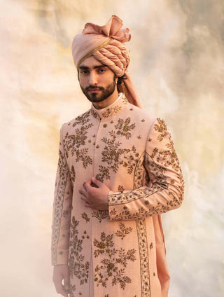 Jatin Malik-Champagne Embroidery Sherwani Set-INDIASPOPUP.COM