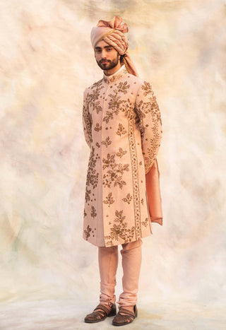 Jatin Malik-Champagne Embroidery Sherwani Set-INDIASPOPUP.COM