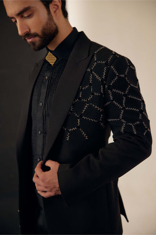 Jatin Malik-Black Tuxedo With Shirt And Tapered Trousers-INDIASPOPUP.COM