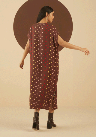 Kanelle-Brown Naomi Print Kaftan Dress-INDIASPOPUP.COM