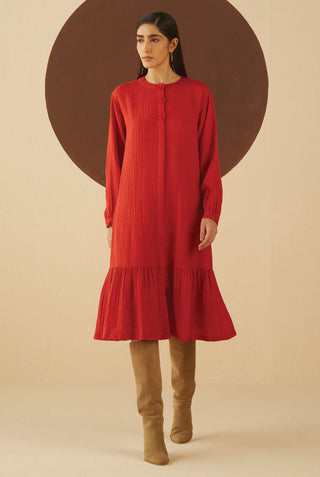 Kanelle-Red Eliza Solid Dress-INDIASPOPUP.COM